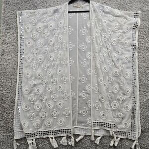 Soft Surroundings Topper One Size White‎ Embroidered Tassel Duster Cottagecore